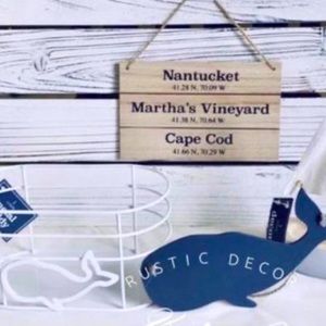 White metal whale organizer/ caddy for your bathroom supplies decor set.